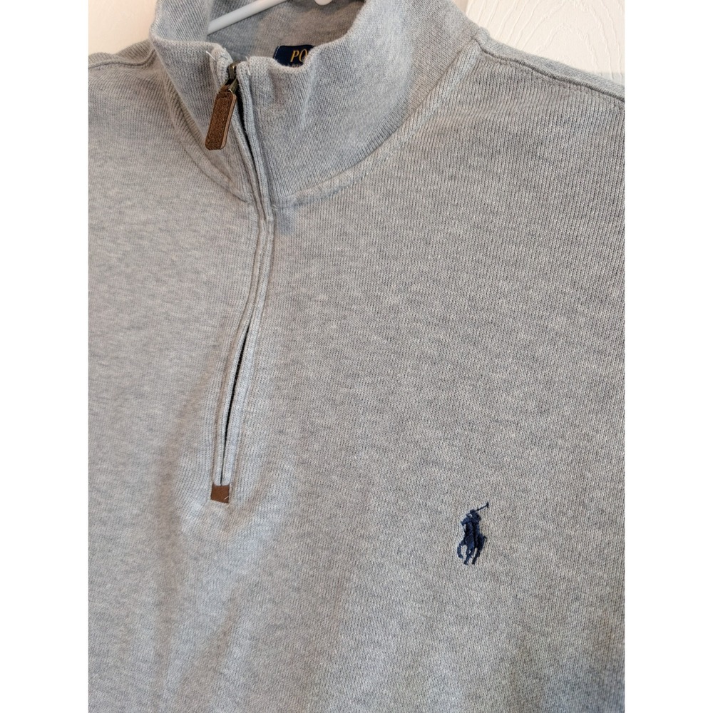 Polo Ralph Lauren Mens 2XLT Heather Grey 1/4 Zip Cotton Pullover Sweater NICE! - Picture 2 of 6